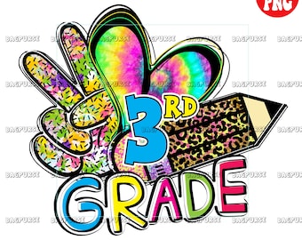 Third Grade PNG | Peace Love Third Grade Sublimation | 3rd Grade PNG | Pencil Tie Dye Leopard Design Digital Download | Back To School