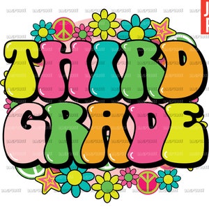 Third Grade PNG, 3rd Grade PNG, Flowers Summer School Girls Colorful Design,  File Design For Sublimation Or Print, Digital Download