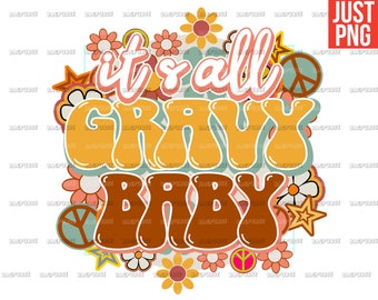 May include: A retro-style graphic with the text "it's all groovy baby" in a colorful, psychedelic font. The graphic is surrounded by peace signs, flowers, and stars.