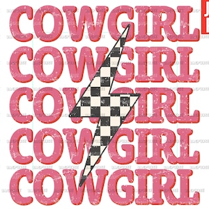 Cowgirl PNG, Retro Pink Cowgirl PNG, Lightning Bolt, Valentines Day PNG, File Design For Sublimation or Print, Digital Download
