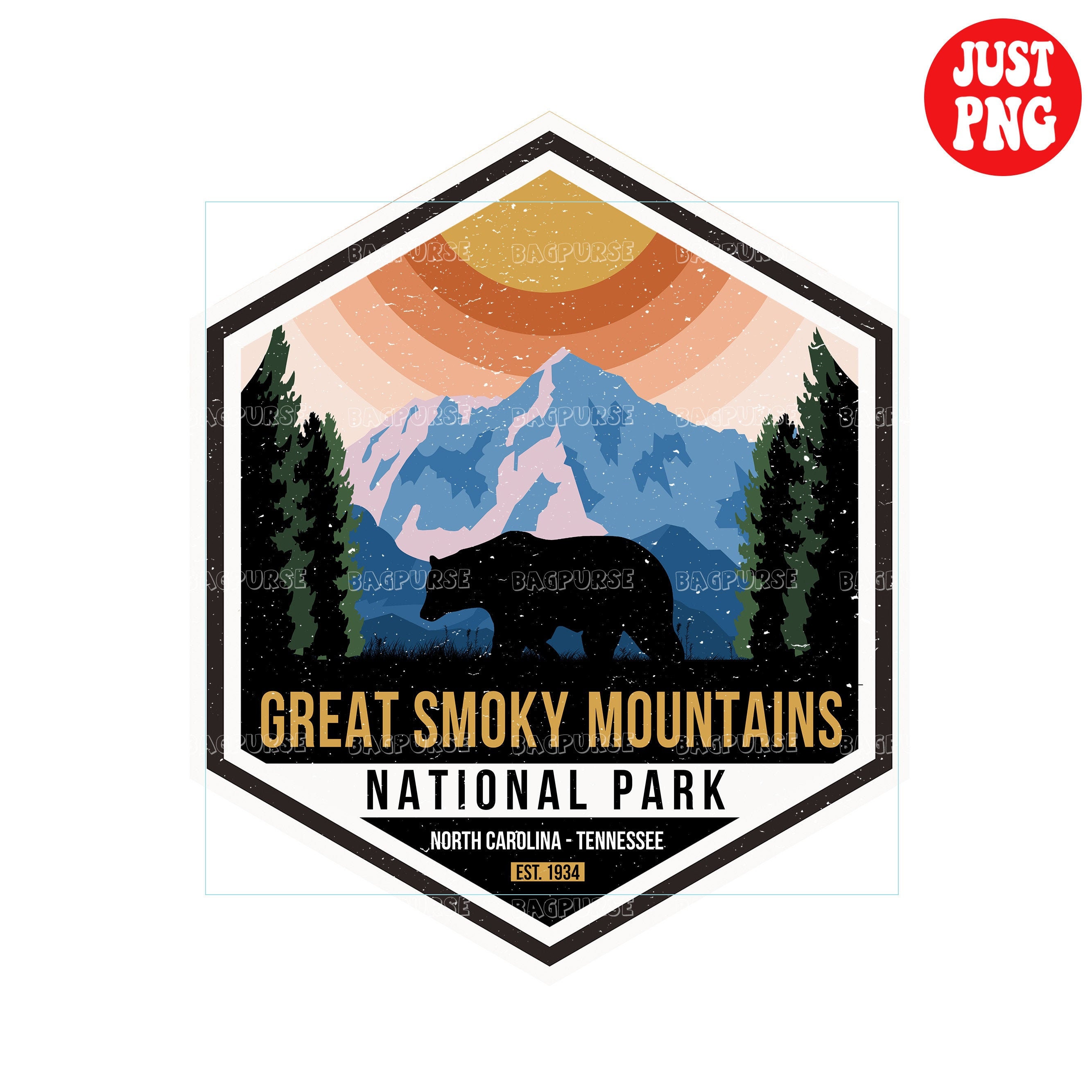 Great Smoky Mountains National Park PNG, Retro Design Sublimations, Printable file, Clipart Downloads, Retro US National Park Shirt Not SVG