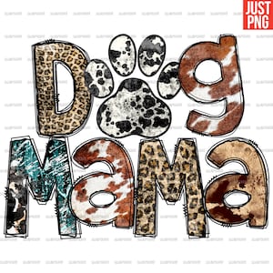 Dog Mama, Dog Mom Western Leopard PNG Design Sublimation, Clipart, Instant Digital Download