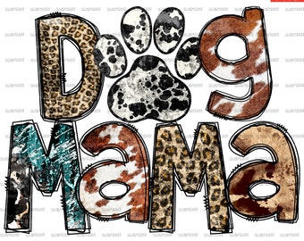 Dog Mama, Dog Mom Western Leopard PNG Design Sublimacja, Clipart, Natychmiastowe Pobieranie Cyfrowe