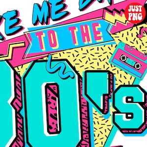 May include: A graphic design with the text "Take Me Back To The 90s" in a retro style with a cassette tape and a colorful background.