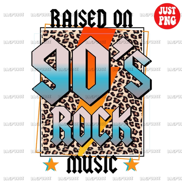 Raised On 90s Rock Music PNG | Rock Music PNG | Rock Music Sublimations | Retro 90s Rock Music Leopard Design File Print Clipart