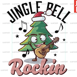 Jingle Bell Rockin PNG, Lustiger Weihnachtsbaum Cartoon, Weihnachten File Design zum Sublimieren oder Drucken, Digitaler Download