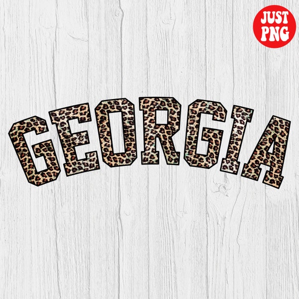 Georgia Leopard Print Sublimation Design, Georgia State PNG File For Sublimation, Instant Download, Letter Leopard Cheetah Print Clipart