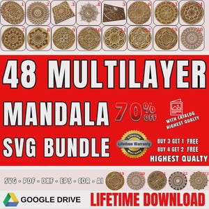 48 Multi-Layer Mandala SVG Bundle – Laser Cut Designs.