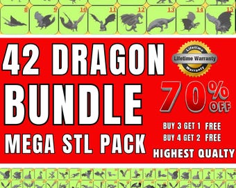 Zestaw STL Dragon | 42 epickie modele fantastycznych stworzeń do druku 3D