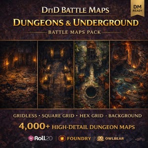 Paket med kartor över dungeonstrider, 4000+ | Underjordiska ruiner, krypter och grottor | DnD VTT