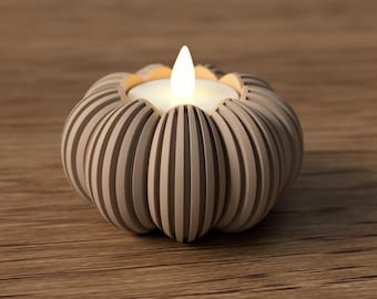 3D Printed Pumpkin Tealight Holder – Autumn Halloween Decor, PLA Lantern