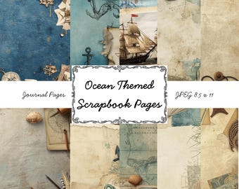 Nautical Ocean Themed Junk Journal Backgrounds, Printable and Digital Downloads