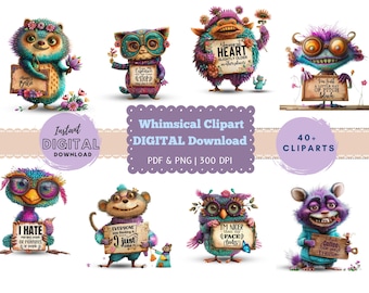 Lustiges Tier Clipart PNG Bundle | Zitat Schilder (Digitaler Download)