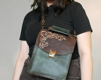 Handmade Deep Carved Leather Crossbody / Shoulder Bag, Full Grain Cowhide, Free personalization