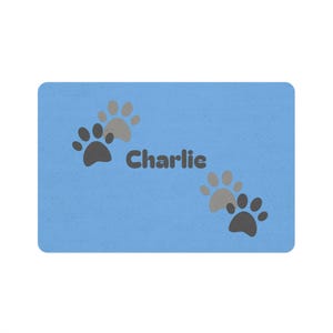 Personalized Pet Food Mat: Paw Print Design, Non-Slip Polyester