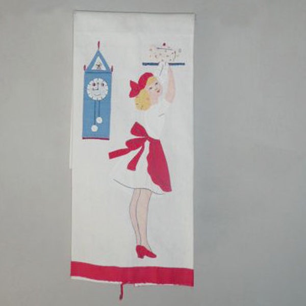 Charming vintage applique tea towel