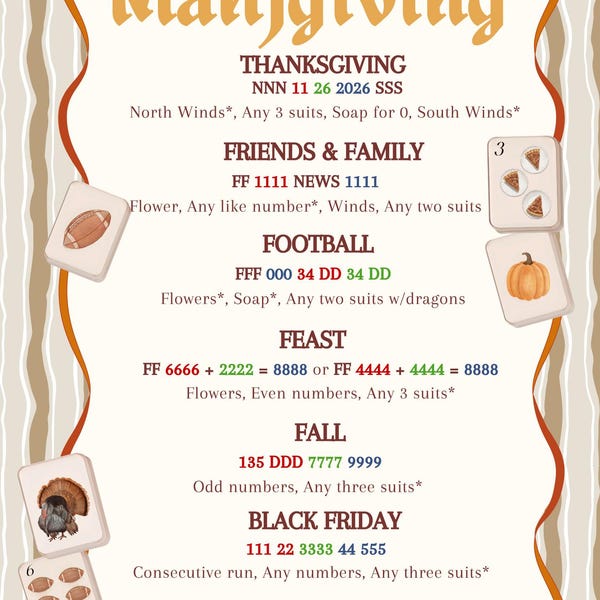 Thanksgiving Mahjong Card - Mahjgiving Card - INSTANT DOWNLOAD