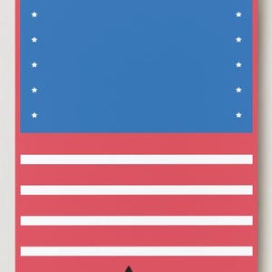 May include: A patriotic design featuring a blue rectangle with white stars at the top, and red and white stripes below. The design includes the text "LAGNIAPPE Mahjong" at the bottom, with a fleur-de-lis symbol.
