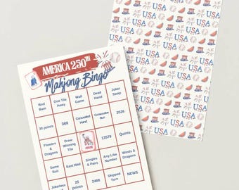 Amerika 250. Geburtstag Mahjong Bingo Karte - SOFORTIGER DOWNLOAD
