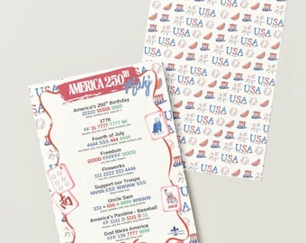 Tarjeta de Mahjong del 250 Aniversario de Estados Unidos - DESCARGA INSTANTÁNEA