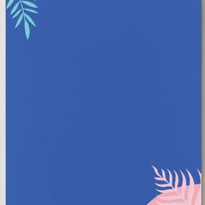 May include: A blue background with tropical leaf designs in shades of blue and pink. The design includes a fleur-de-lis logo and the text "LAGNAPPE Meldying".