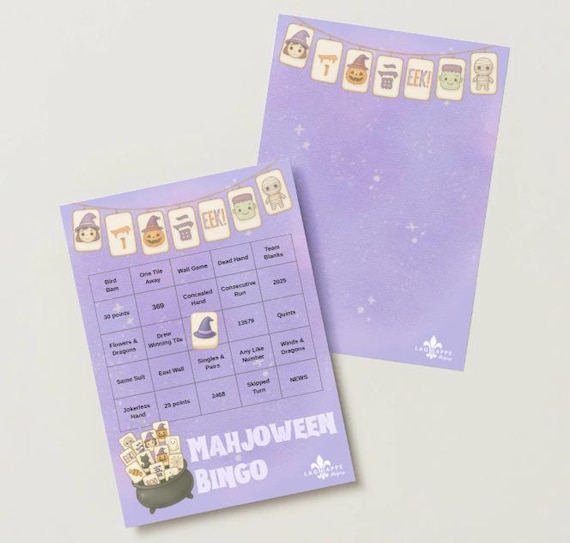 Mahjoween Bingo Card: Halloween Mahjong Party Game (Instant Download)