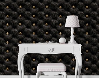 Luxury Black Leather Tufted Peel and Stick Wallpaper, 3D Faux Leather Wall Mural, Modern Glam Removable Wall Decor, Fabric or Vinyl
