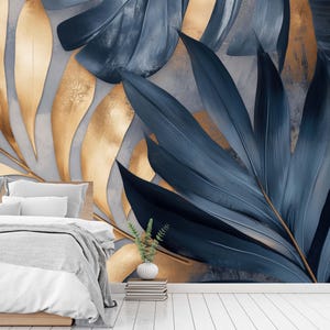 Gold & Black Leaf Peel and Stick Wallpaper: Modern Botanical Accent Wall