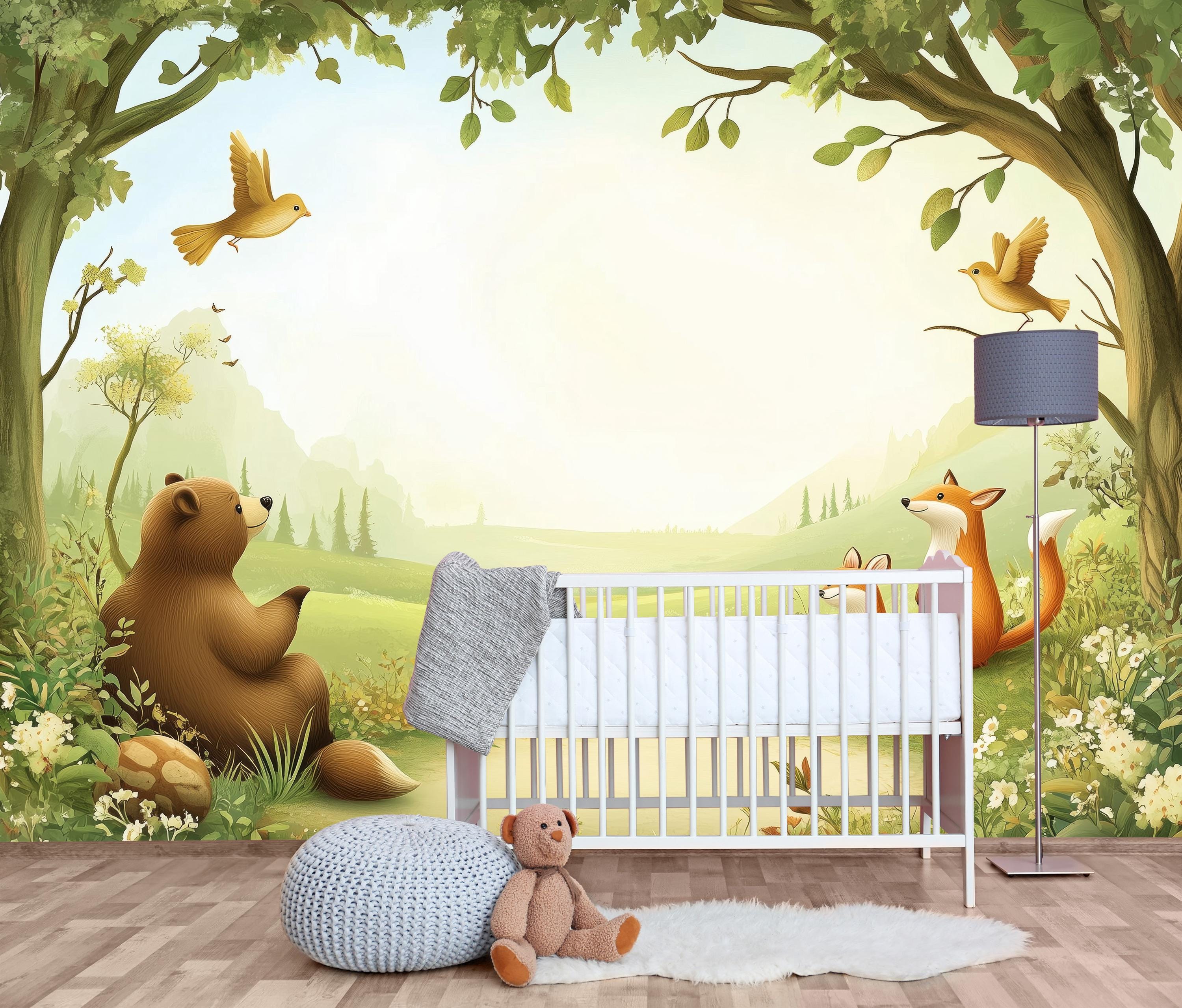 Woodland Animals Peel and Stick Wallpaper, Removable Nursery Wall Mural ...