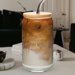 Life Happens, Coffee Helps | Iced Coffee Cup, Aesthetic Reusable Glass Tumbler with Quote, Morning Coffee Mug, Iced Latte Cup, Coffee Lovers