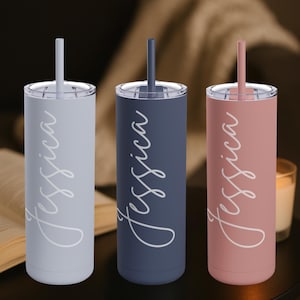 Personalized Tumbler With Straw | Custom Skinny Tumbler, 16oz Skinny Tumblers, Iced Coffee Cup, Custom Cup With Name, Bridesmaids Gift