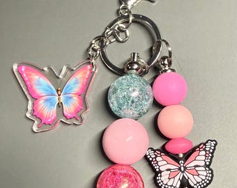 Pink Butterfly beaded keychain