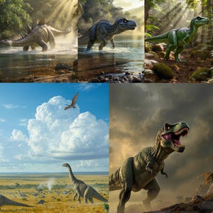 Dinosaur Wall Art Bundle – 5 Printable Dinosaur Prints | Kids Room Decor | Jurassic Prehistoric Art Set | Digital Download
