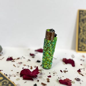 Moss Sesh - Green Crystal Refillable Lighter | Handmade Bling Lighter