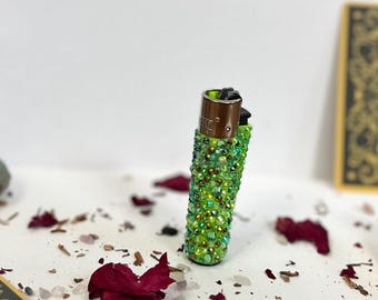 Moss Sesh - Green Crystal Refillable Lighter | Handmade Bling Lighter