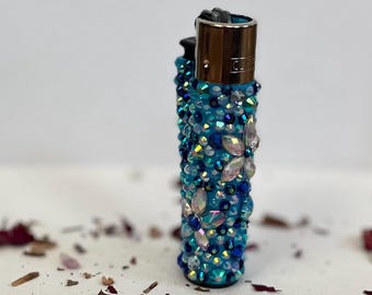 Siren's Call - Accendino ricaricabile in cristallo blu / Accendino fatto a mano con brillantini