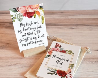 Weekly Encouraging Christian Faith Gift Bible Memory Verse Cards - Set of 52 Scripture Cards - 10 Styles - Display Stand Options!
