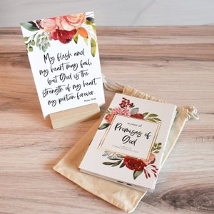 Weekly Encouraging Christian Faith Gift Bible Memory Verse Cards - Set of 52 Scripture Cards - 10 Styles - Display Stand Options!