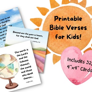 Printable Bible Verse Cards for Kids | Scripture Cards for Children | Memory Verse Cards for Kids | Set of 32 Cards | PDF File