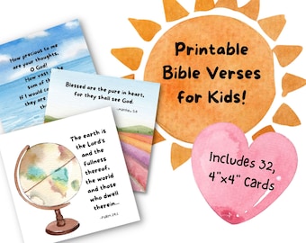 Printable Bible Verse Cards for Kids | Scripture Cards for Children | Memory Verse Cards for Kids | Set of 32 Cards | PDF File