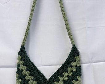 Bolso de hombro de ganchillo / Bolso bicolor verde con puntada de abuela, bolso tote estilo cottagecore
