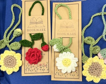 Marcapáginas de flores de ganchillo / Accesorio floral de lectura hecho a mano, regalo para amantes de los libros