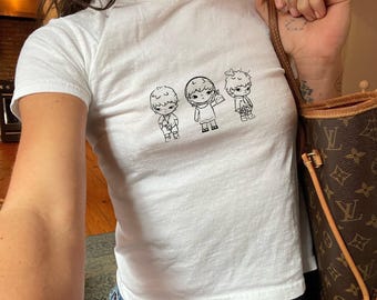 Y2K Hirono Baby Tee Club - Cute Y2K Baby Tee, Graphic Crop Top, Aesthetic Style Shirt, Kawaii Fitted Design, Vintage, Coquette, Anime Tee