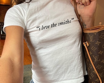 I Love The Smiths Y2K Baby Tee - 500 Days of Summer, Retro Movie Shirt, Quote T-Shirt, 90s Style Fitted Tee, Music Lovers, Gift For Her