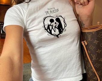 Retro Jack And Sally Baby Tee - Directed by Tim Burton Shirt, Vintage Retro Style Shirt, Horror, Goth, Graphic Tarot Lovers Tee, Gothic Tee