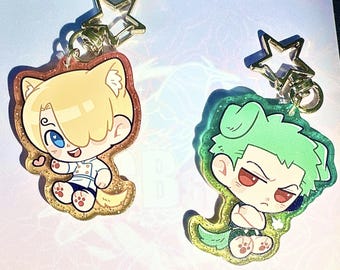One piece Zoro Sanji Acrylic Keychains Animal ears chibi
