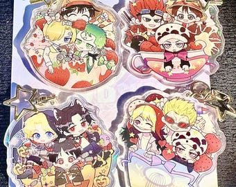 One Piece Acrylic keychains, dessert boat, trio sails: Sanji, Zoro, Sabo, Luffy, Corazon, Ace