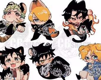 One Piece Acrylic Keychains: Animal Ear Characters (Ace, Sabo, Luffy, Law, Sanji)