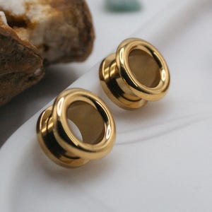 Rounded Flare Gauges: Stretched Ear Lobe Tunnel Plugs, Stainless Steel Screw On Tunnel