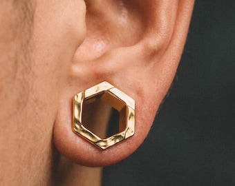 Tunnel auricolari esagonali, dilatatori a tunnel con design martellato, dilatatori geometrici